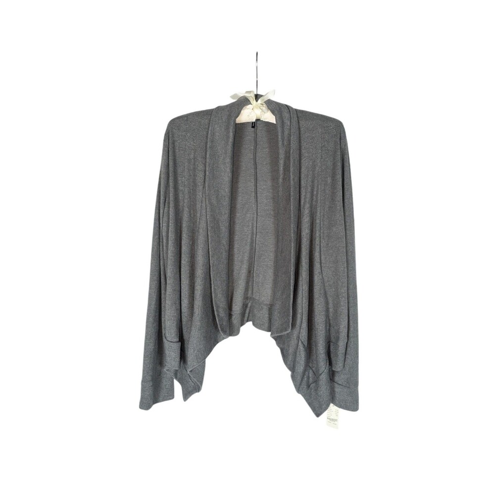 Cozy Gray Cascade Open Cardigan Shawl Collar Slouchy Layering Knit Sweater L